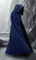 Waterproof ranger cloak with minky faux fur lining and hood, modeled in fantasy terrain
