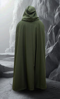 Waterproof ranger cloak with minky faux fur lining and hood, modeled in fantasy terrain